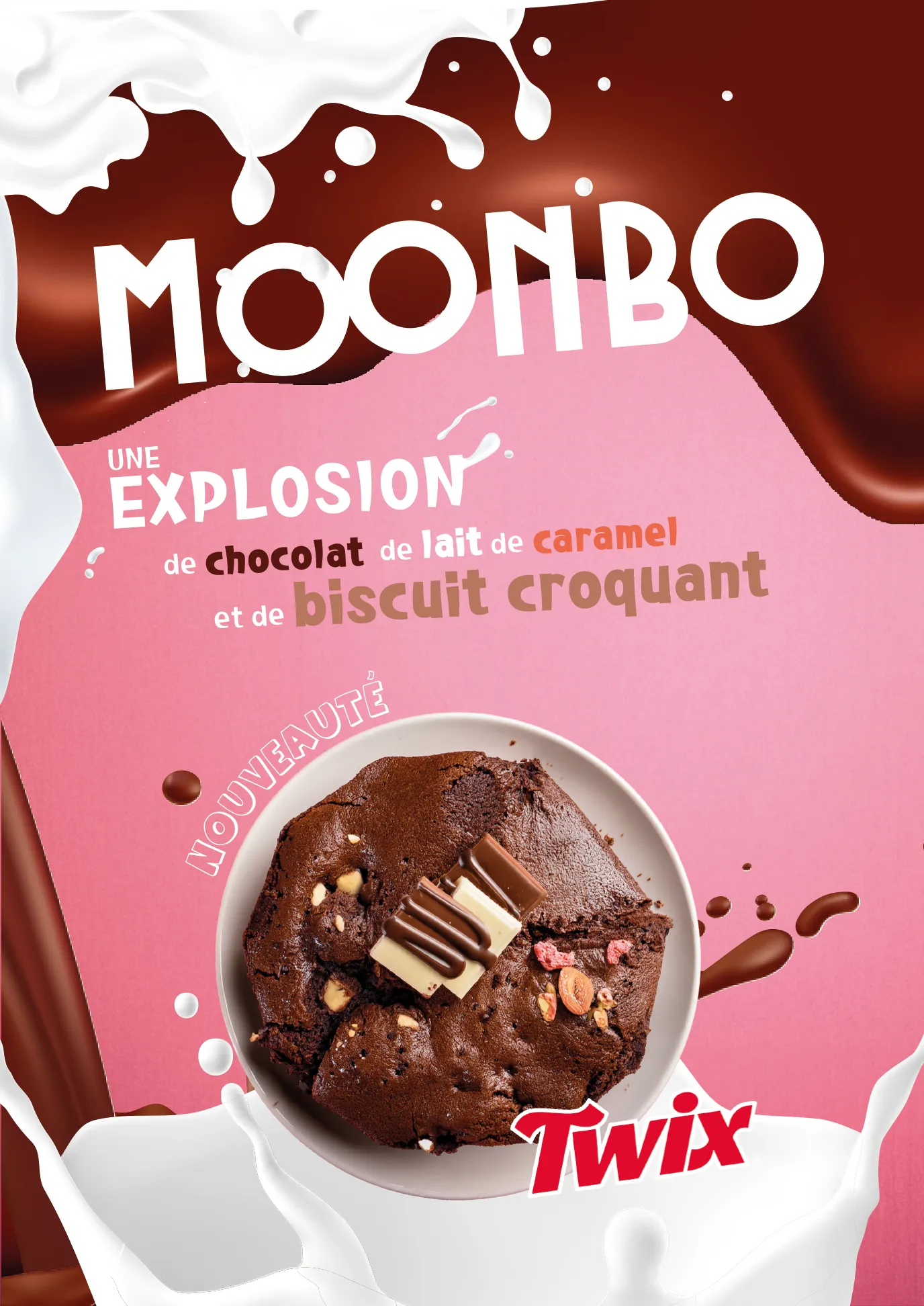 Affiche rose et chocolat d’un dessert Moonbo
