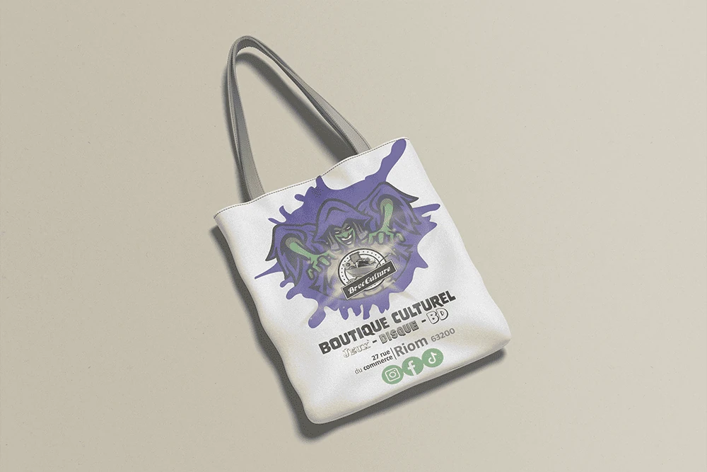 Tote bag Broc Culture violet avec personnage fantastique